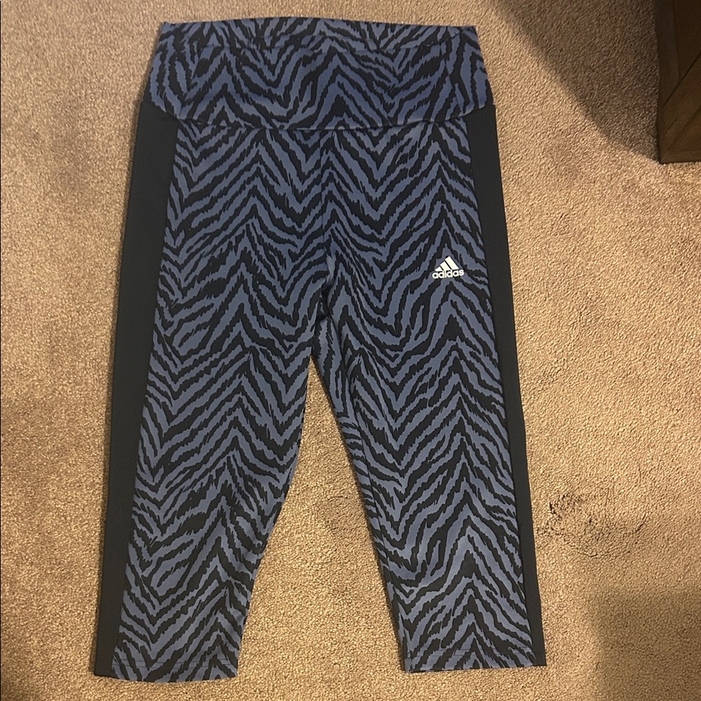 Adidas Zebra Pattern Cropped Pants - Black and blue